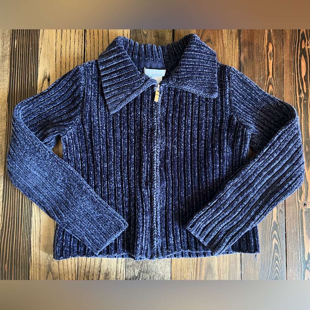 TOMMY BAHAMA • soft navy blue zippered zip sweater ribbed preppy • large (10/12)